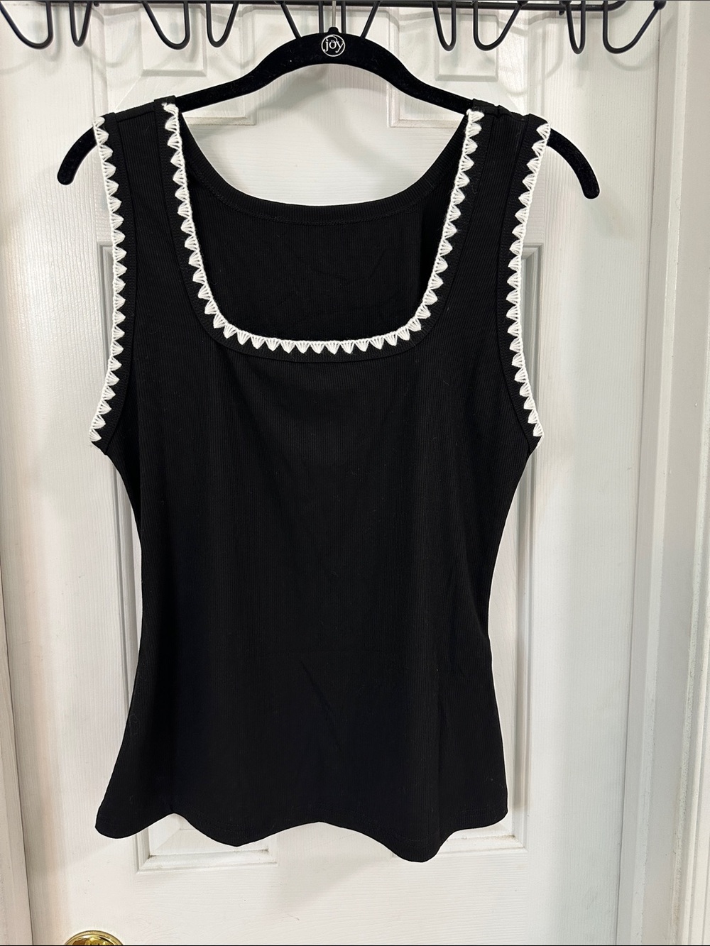Black Tank Top with White Trim - Women's Sleeveless Knit